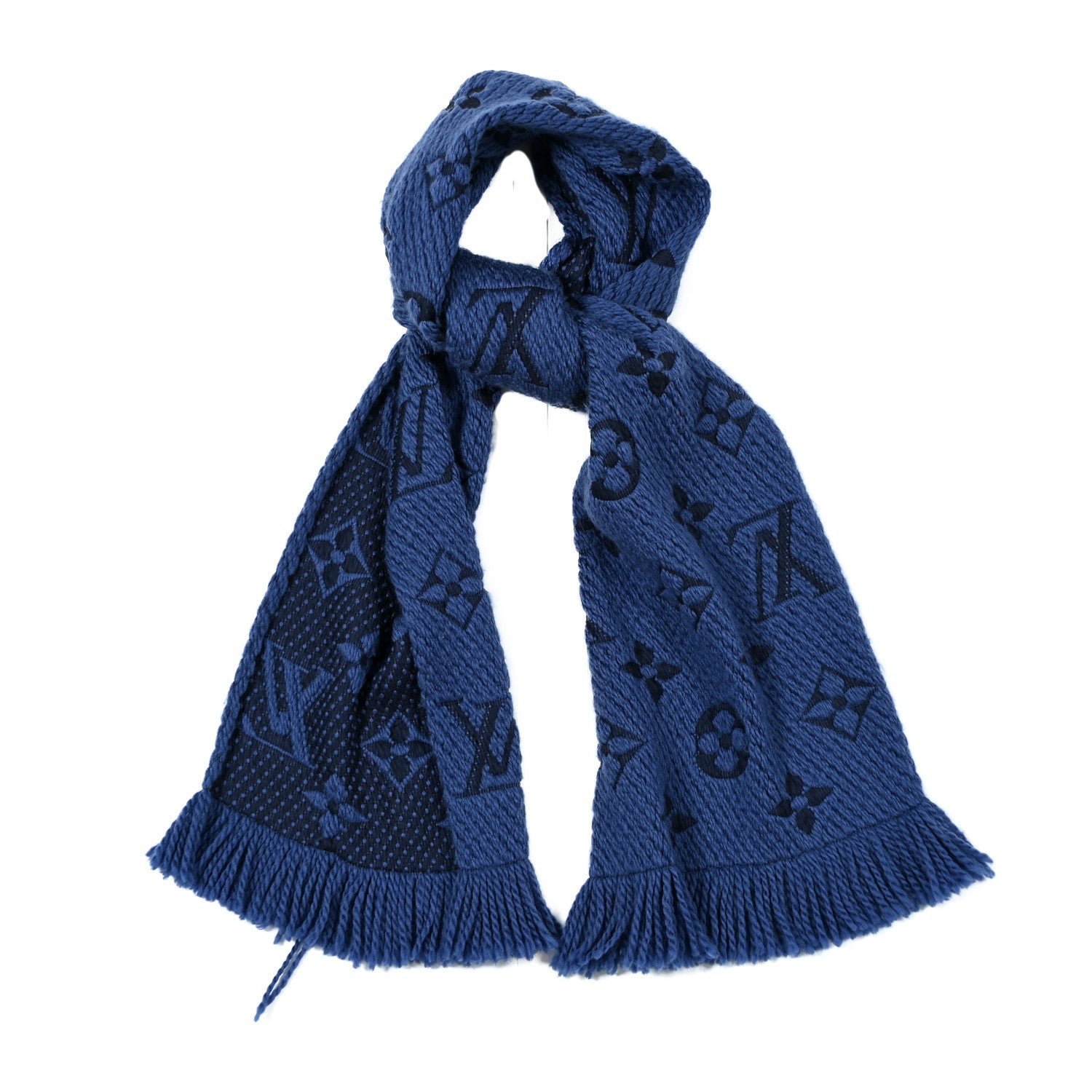 Louis Vuitton LOUIS VUITTON Wool Silk Logomania Scarf Denim Dark 1 of 6