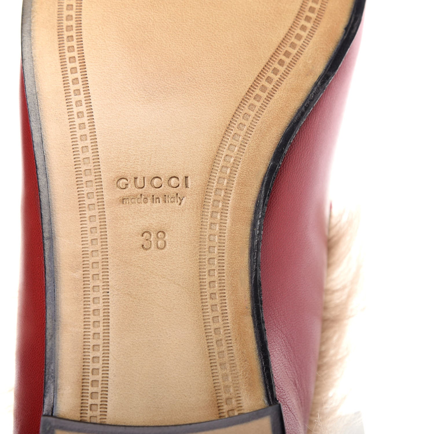 Gucci Malaga Kid Fur Womens Jordaan Loafers 38 Hibiscus Red Natural 8 of 10