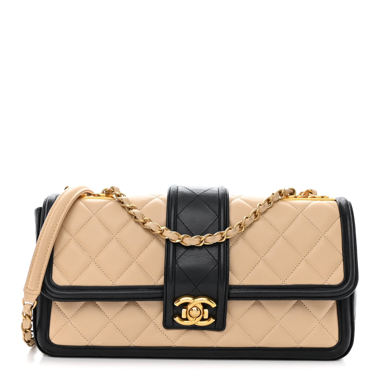 Chanel Lambskin Quilted Large Elegant CC Flap Beige Black 1 of 16