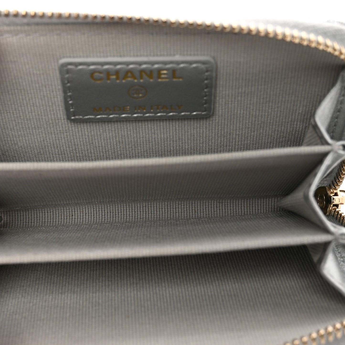 Metallic Lambskin Quilted Chanel 19 Zip Around Coin Purse Wallet Silver