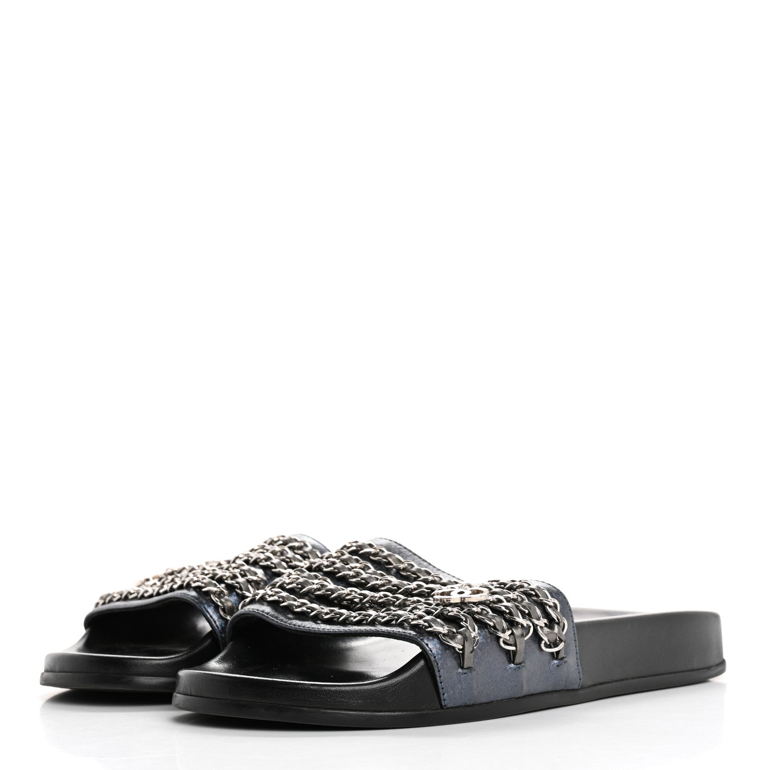 Chanel Fantasy Lambskin Chain Flat Sandals 39 Blue 4 of 9