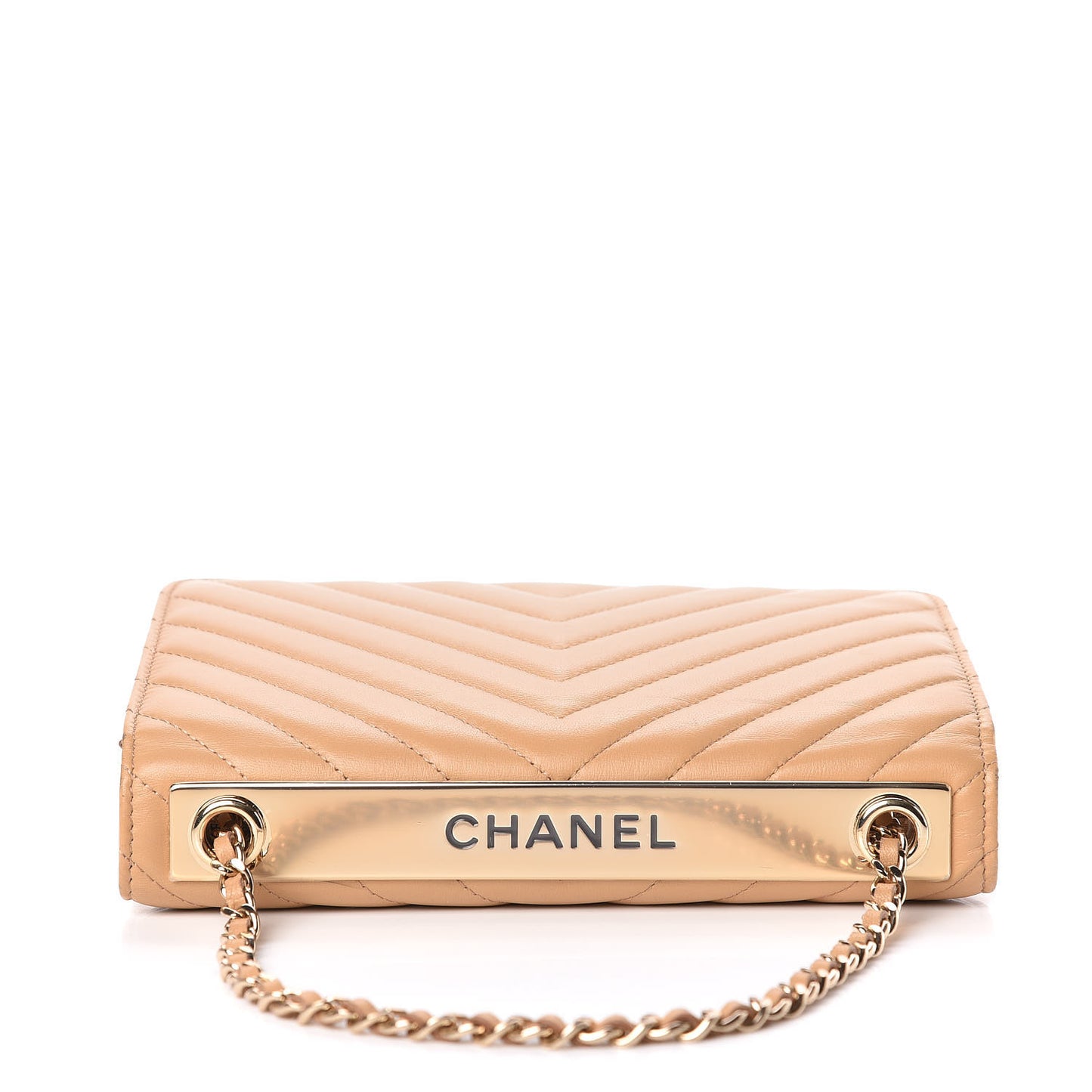 Lambskin Chevron Quilted Trendy CC Wallet On Chain WOC Beige