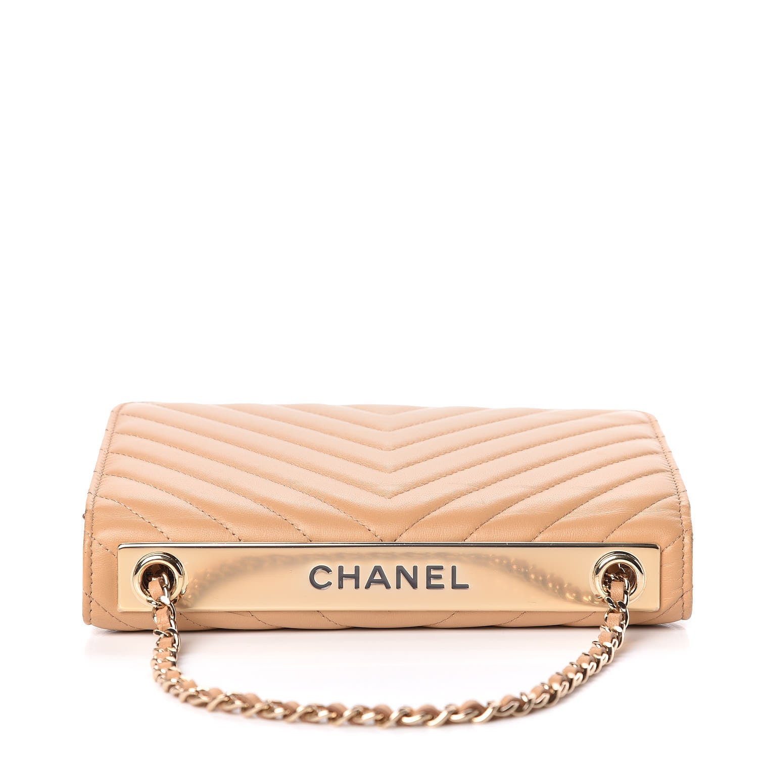 Chanel Lambskin Chevron Quilted Trendy CC Wallet On Chain WOC Beige 9 of 14