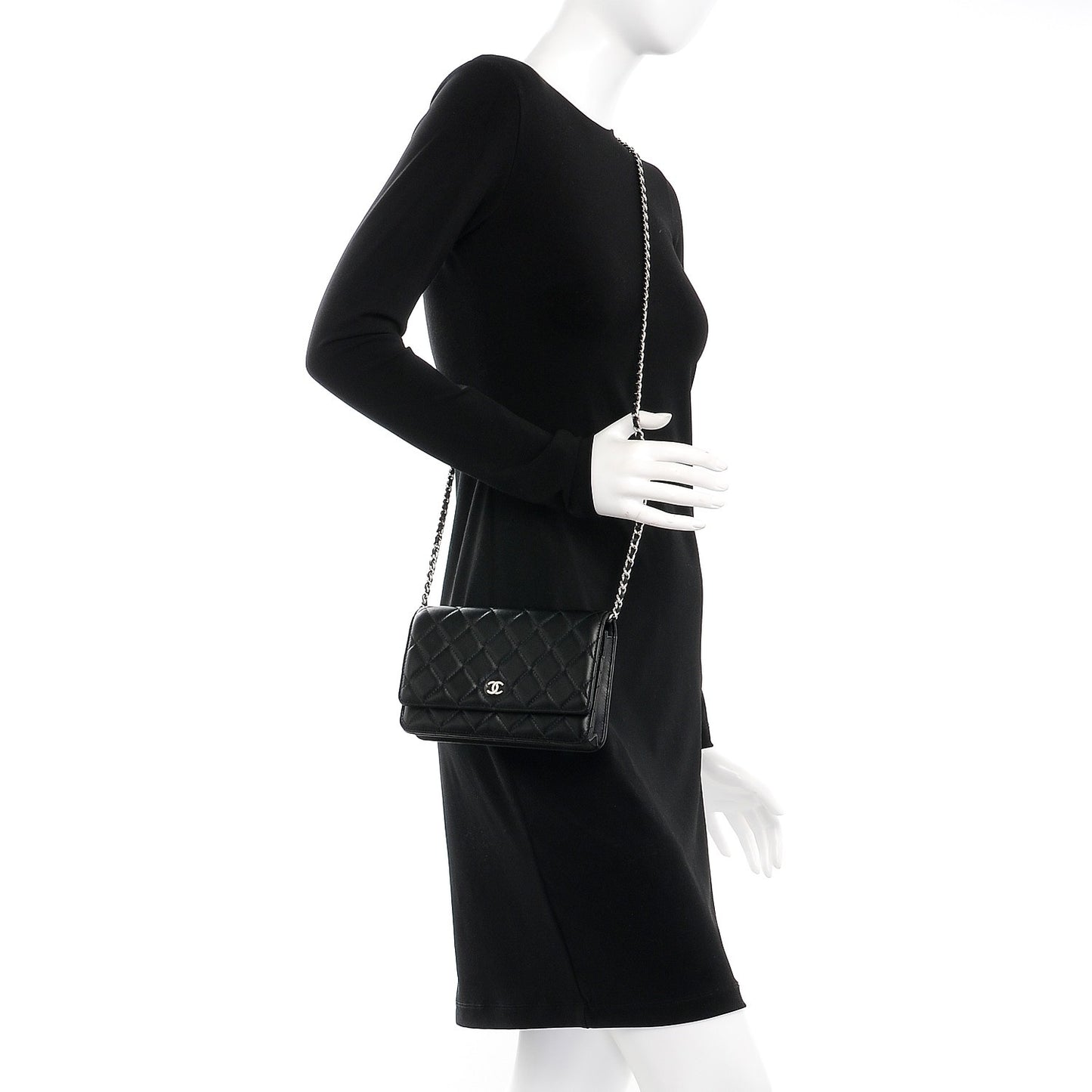 Lambskin Quilted Wallet On Chain WOC Black