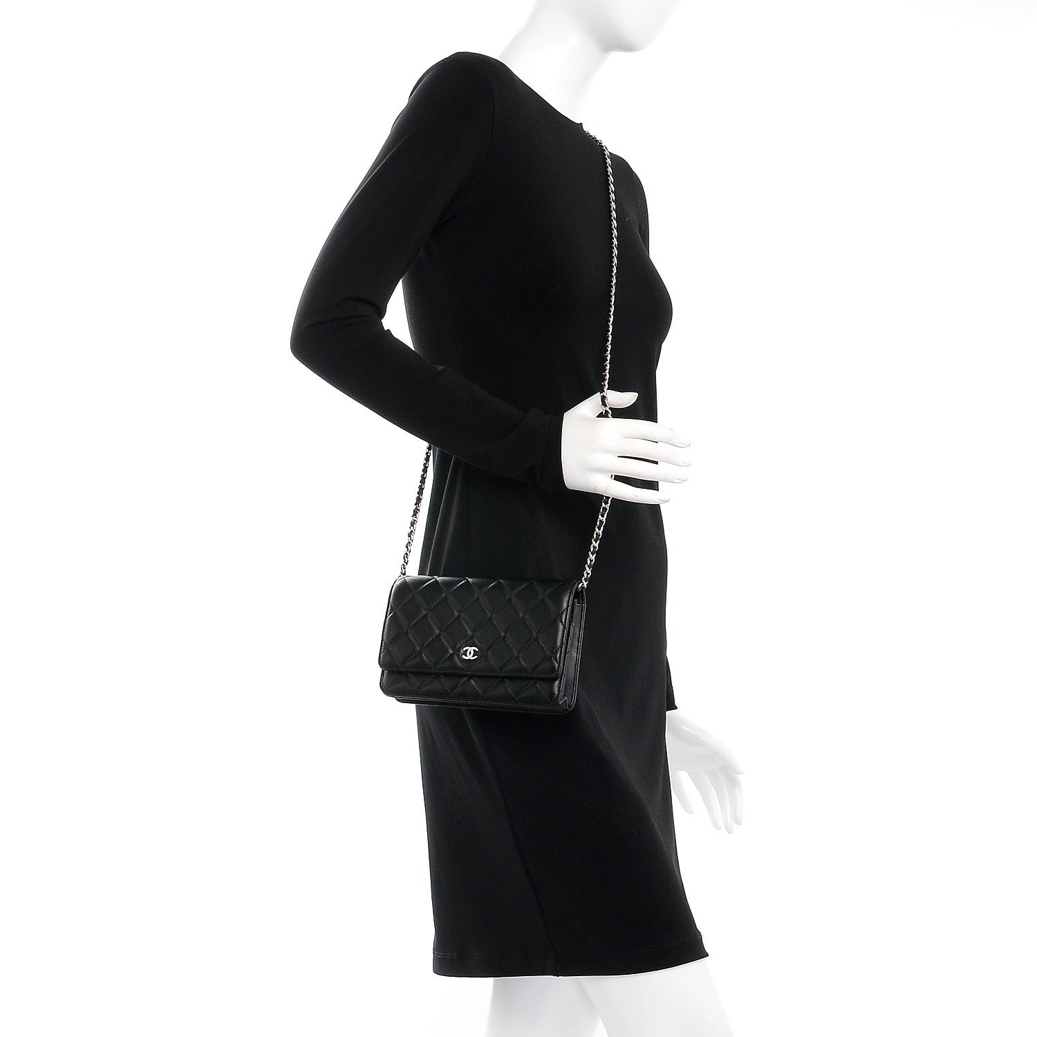 Chanel Lambskin Quilted Wallet On Chain WOC Black 2 of 9