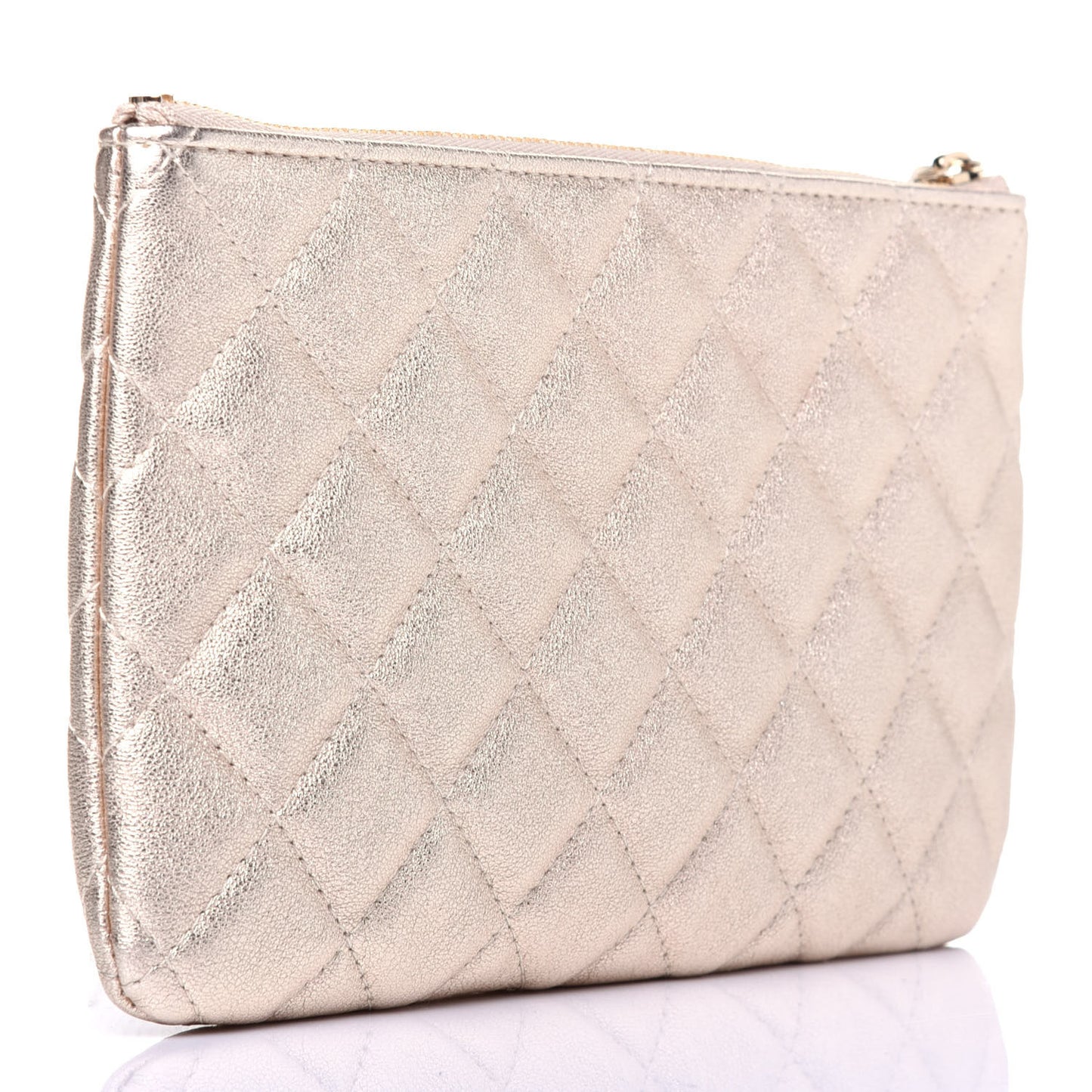 Metallic Lambskin Quilted Cosmetic Case Gold