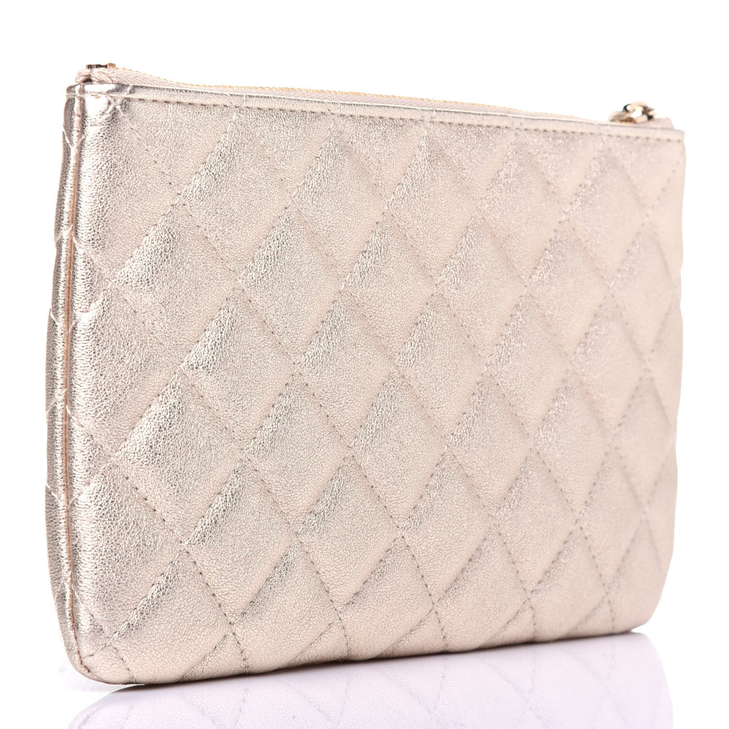 Chanel Metallic Lambskin Quilted Cosmetic Case Gold 3 of 11