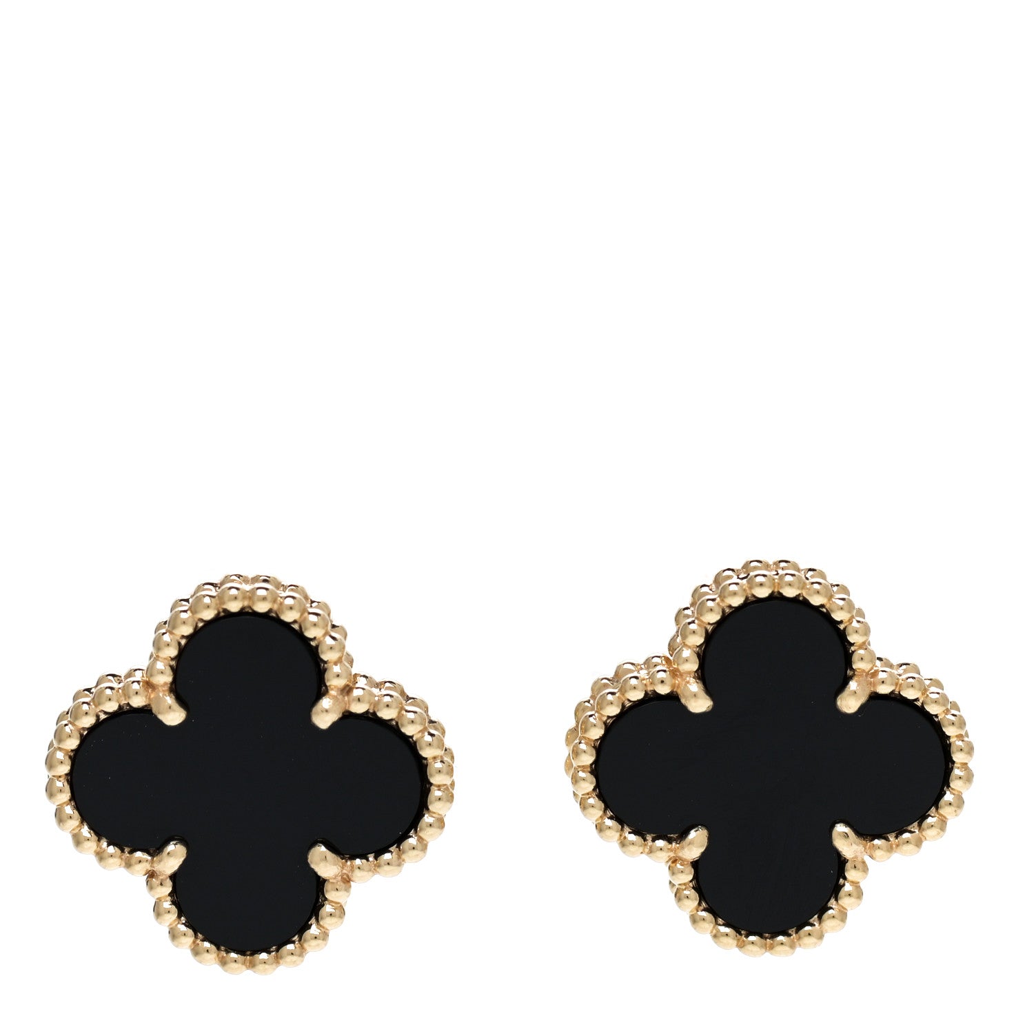 Van Cleef & Arpels 18K Yellow Gold Black Onyx Vintage Alhambra Earrings 1 of 5