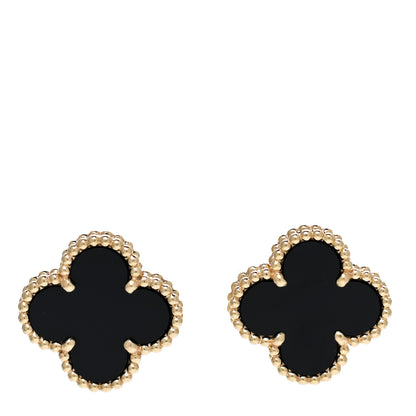 Van Cleef & Arpels 18K Yellow Gold Black Onyx Vintage Alhambra Earrings 1 of 5