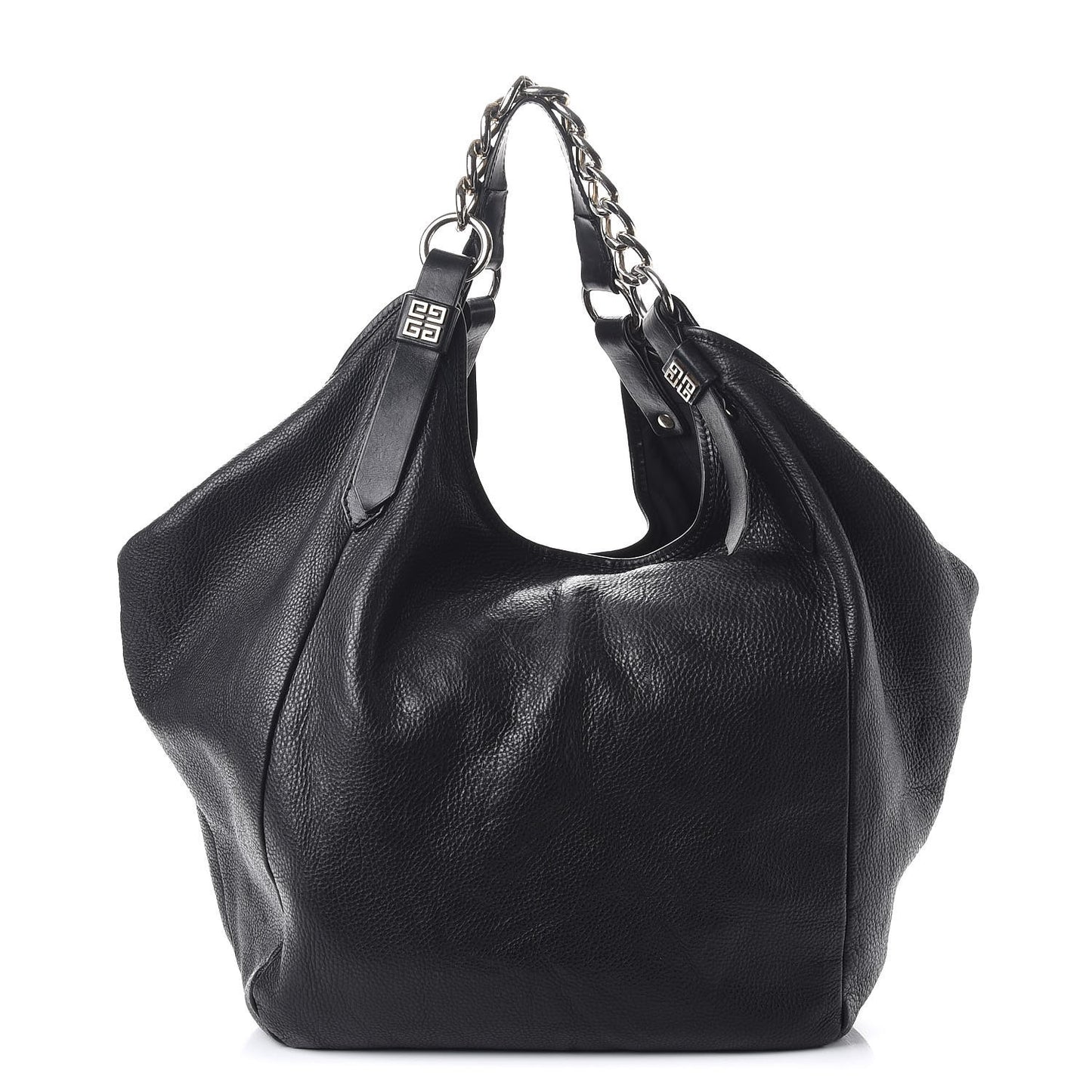 Leather Chain Hobo Shoulder Bag Black
