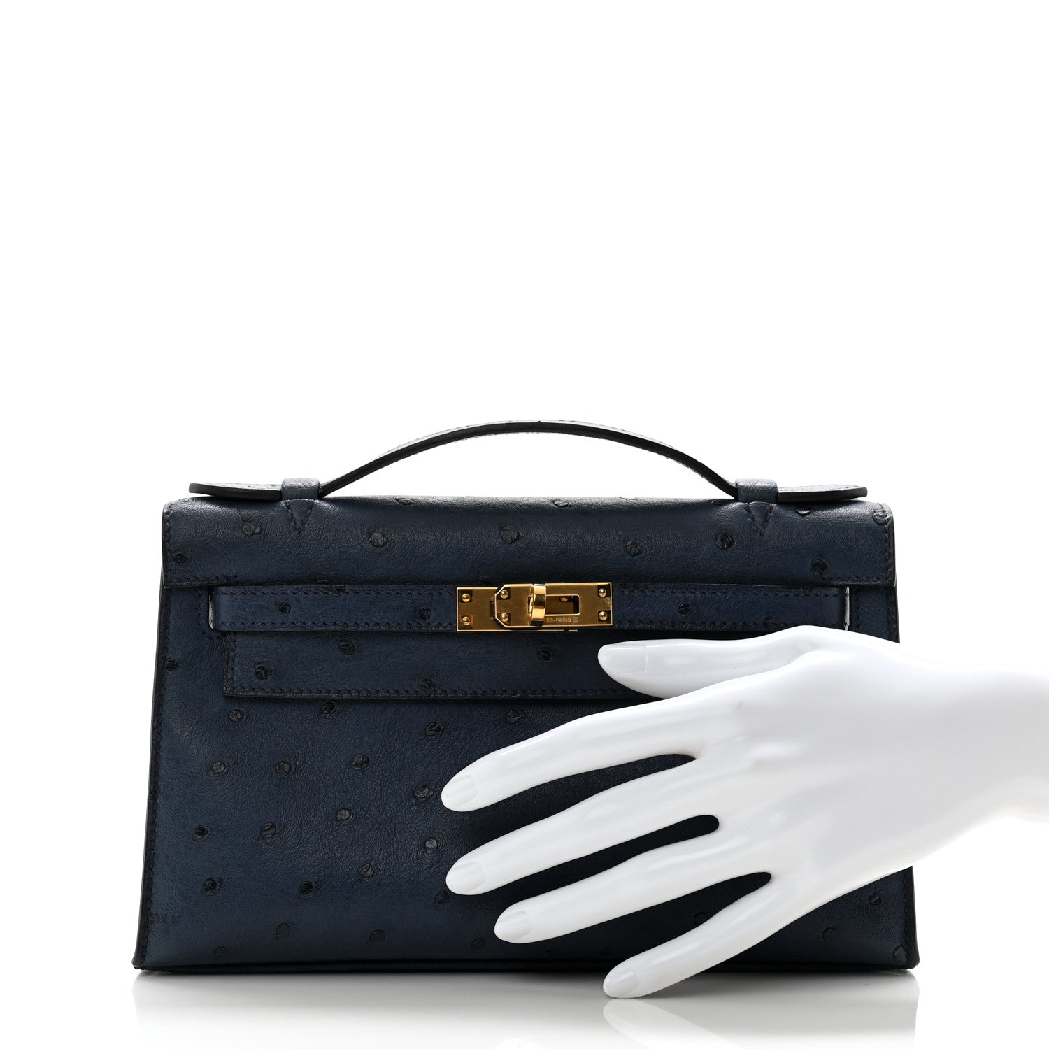 Hermes Ostrich Kelly Pochette Clutch Bleu Roi 2 of 10