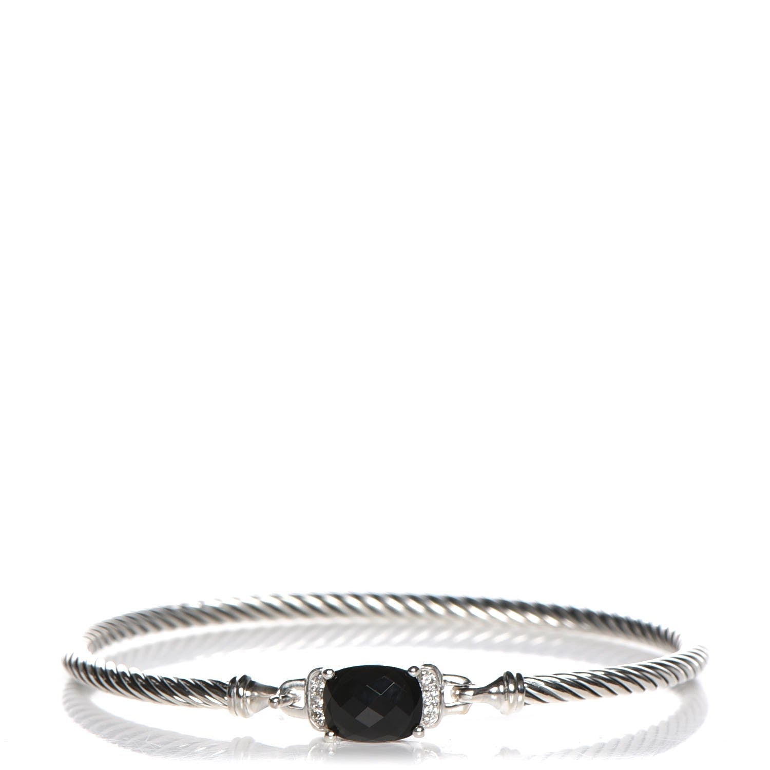 David Yurman Sterling Silver Diamond Black Onyx 3mm Petite Wheaton Bracelet 1 of 7