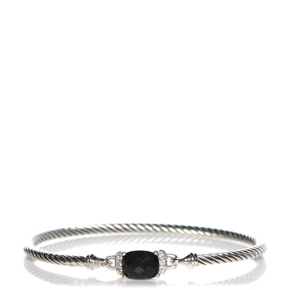 David Yurman Sterling Silver Diamond Black Onyx 3mm Petite Wheaton Bracelet 1 of 7