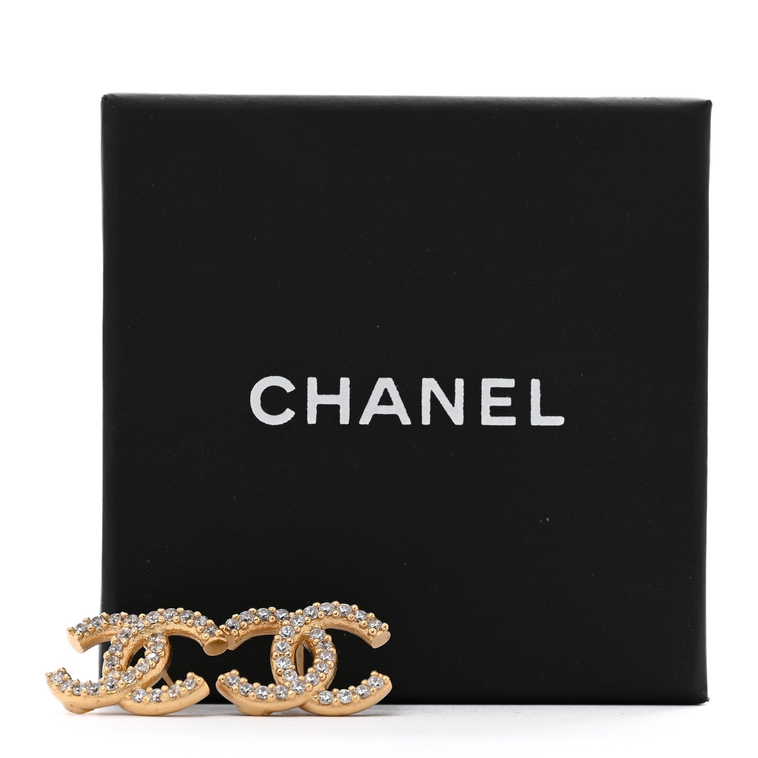 Chanel Metal Crystal CC Lock Symbols Stud Earrings Gold 6 of 6