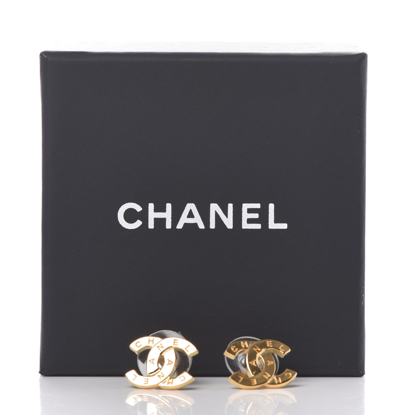 Metal CC Paris Button Stud Earrings Gold