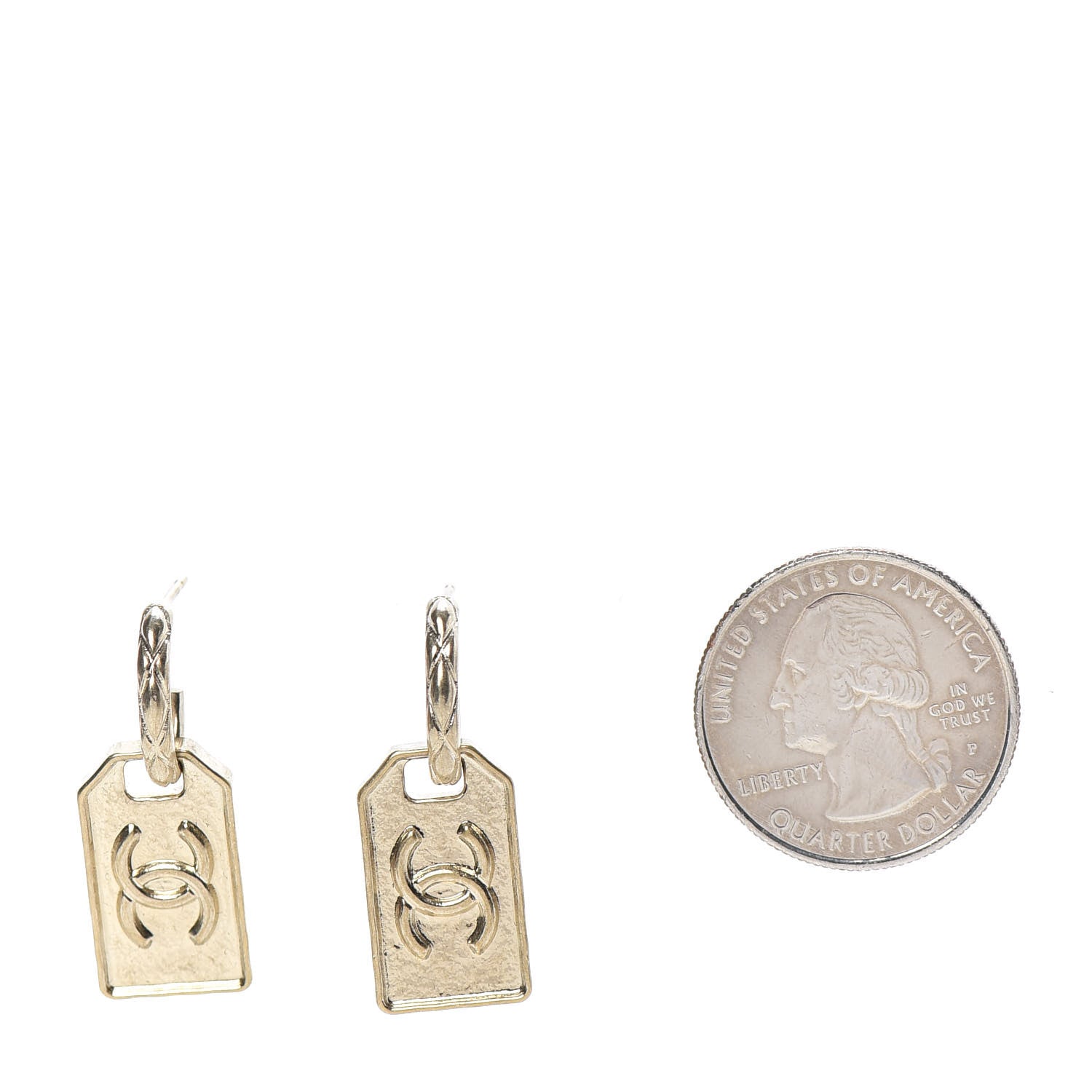 Chanel CC Tag Drop Earrings Gold 2 of 5