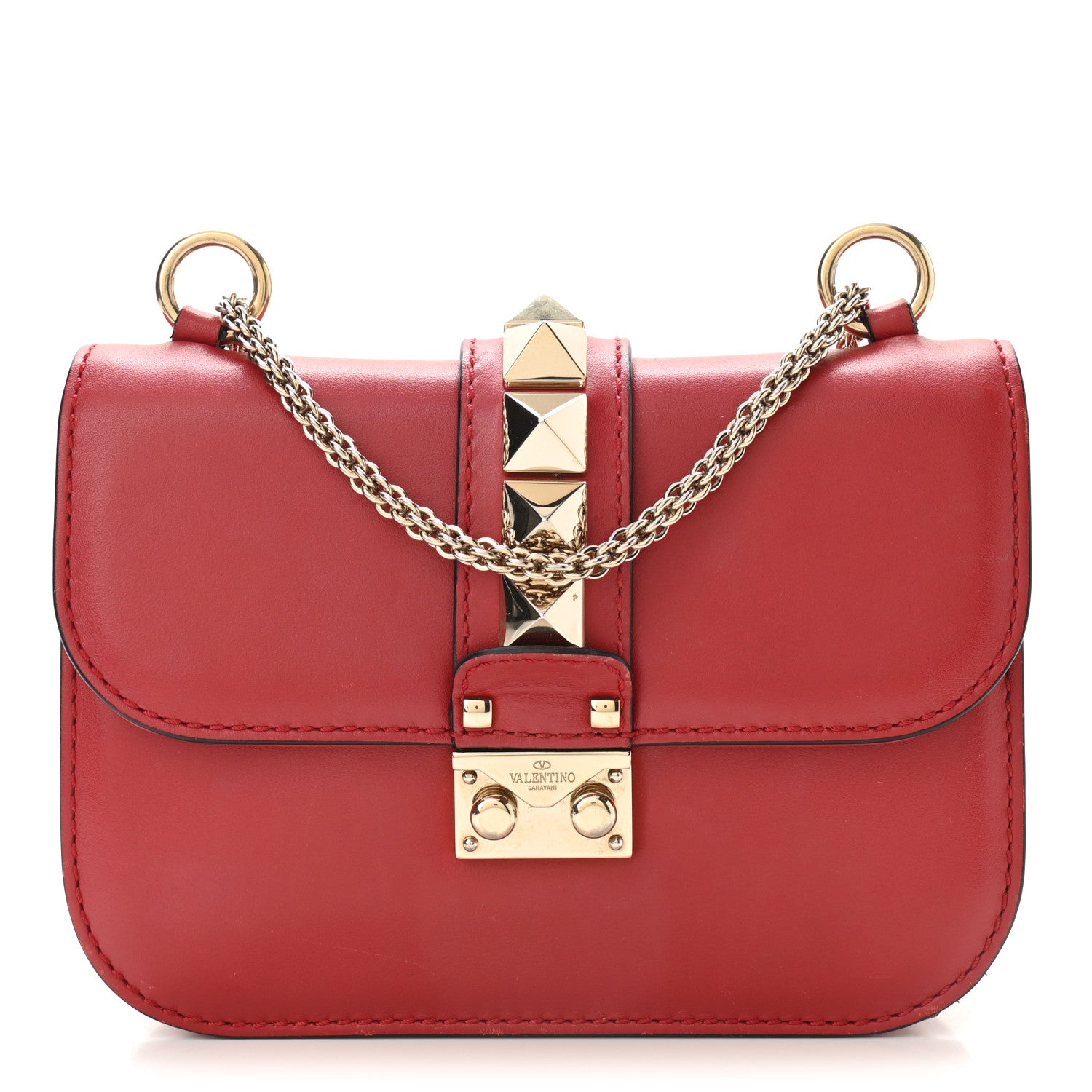 Valentino Garavani Vitello Small Glam Lock Rockstud Flap Red 1 of 9