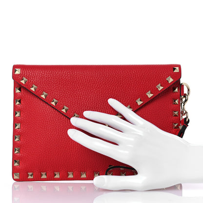 Valentino Garavani Pebbled Calfskin Medium Rockstud Envelope Flat Wristlet Pouch Rouge Pur 2 of 7