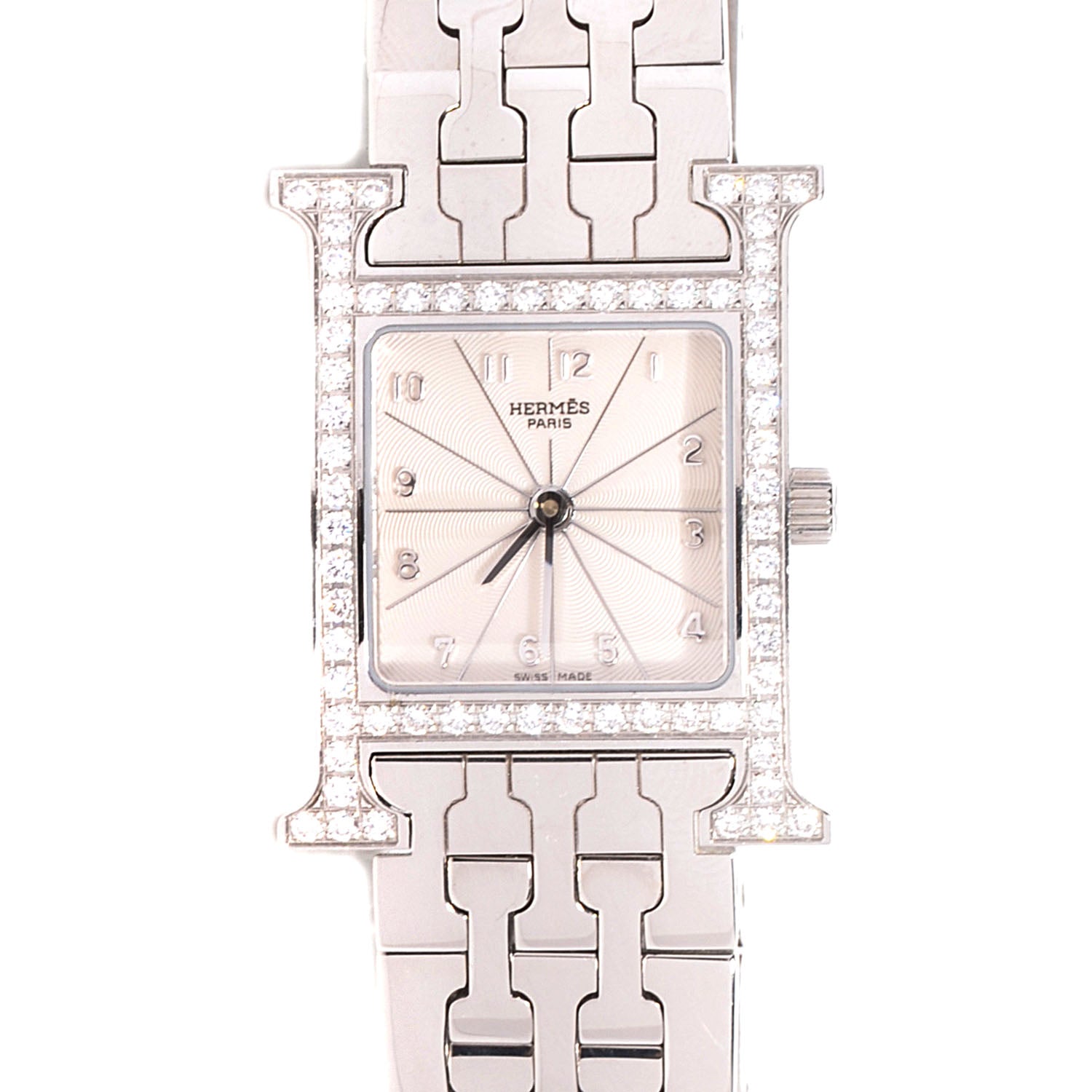 Hermes Stainless Steel Diamond Bezel 21mm Heure H Hour Quartz Watch 1 of 6