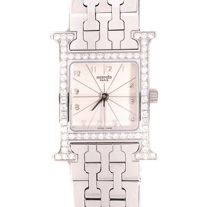 Hermes Stainless Steel Diamond Bezel 21mm Heure H Hour Quartz Watch 1 of 6