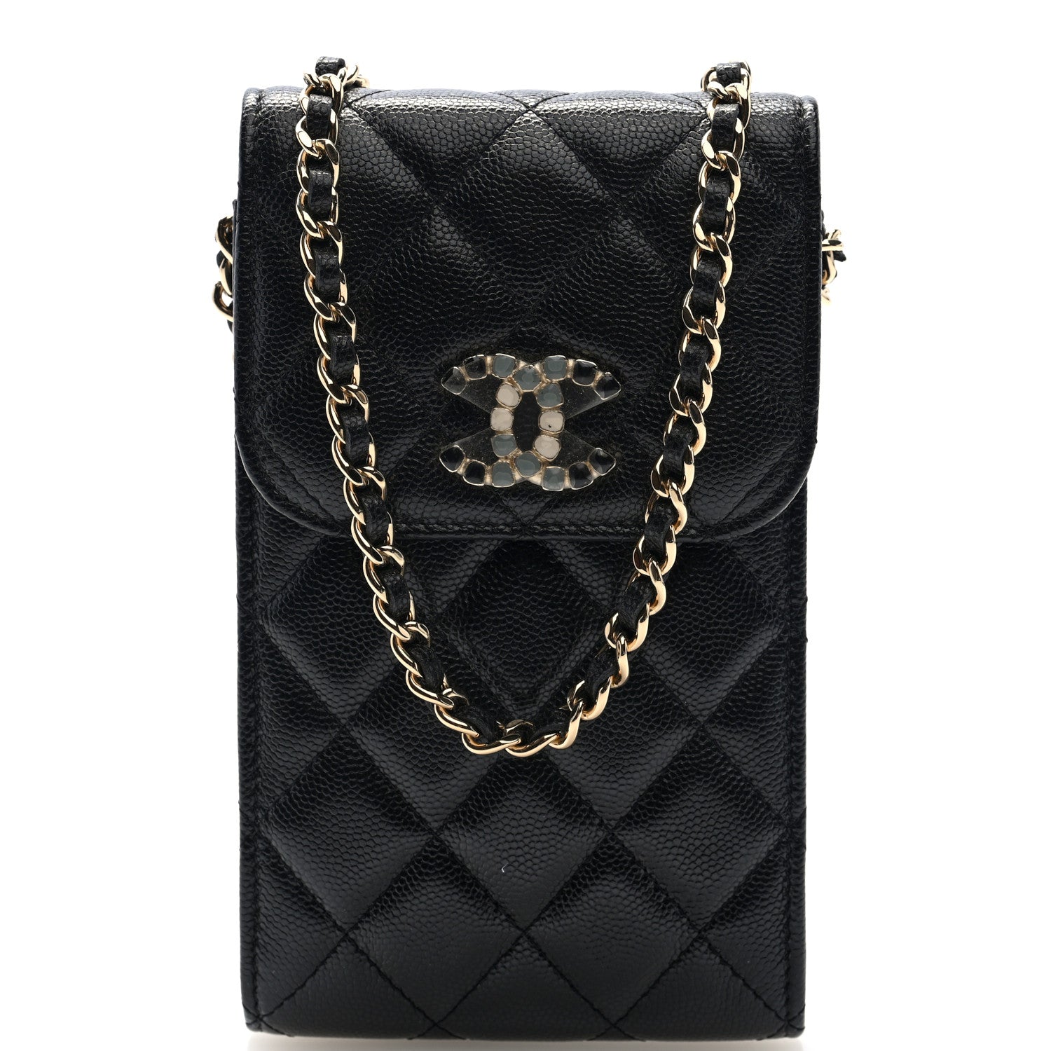Chanel Caviar Quilted Crystal CC Airpods Pro and Phone Case With Chain Black 7 of 9
