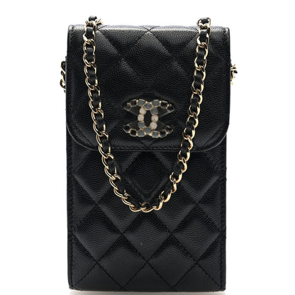 Chanel Caviar Quilted Crystal CC Airpods Pro and Phone Case With Chain Black 7 of 9