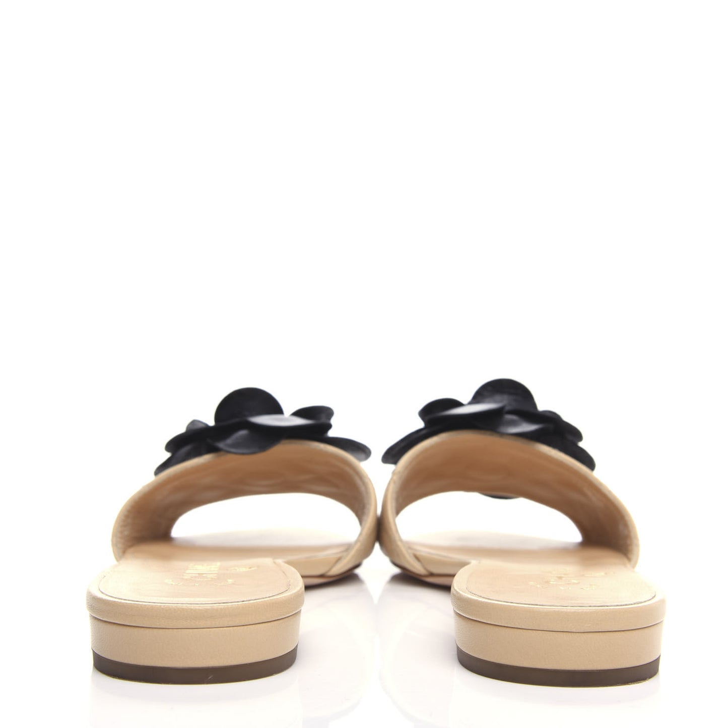 Lambskin Quilted Camellia CC Slides 37.5 Beige