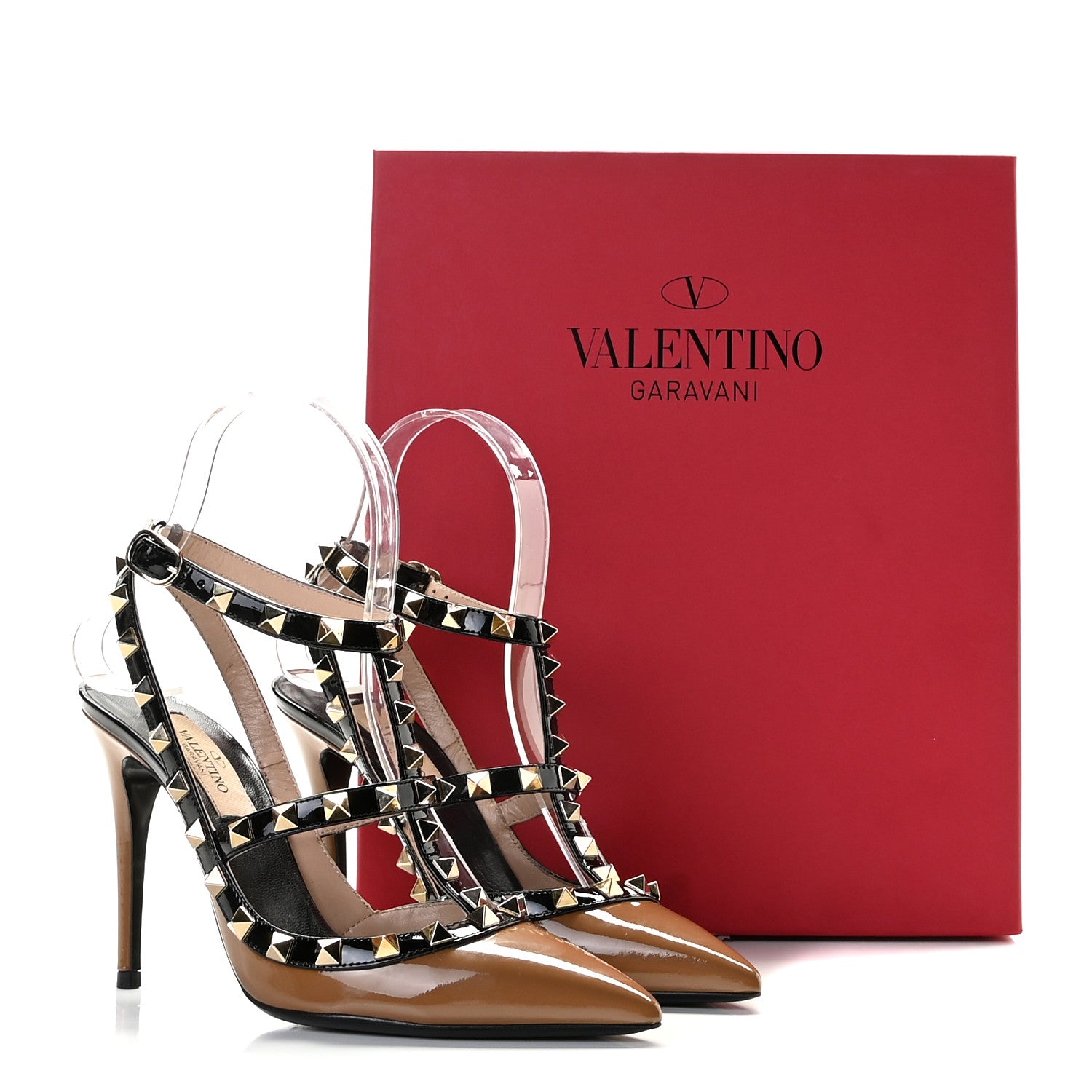 Valentino Garavani Patent Rockstud Ankle Strap Pumps 35.5 Noisette Black 15 of 15
