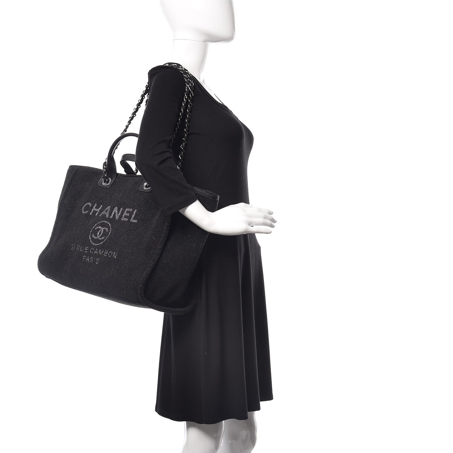 Lurex Boucle Medium Deauville Tote Black