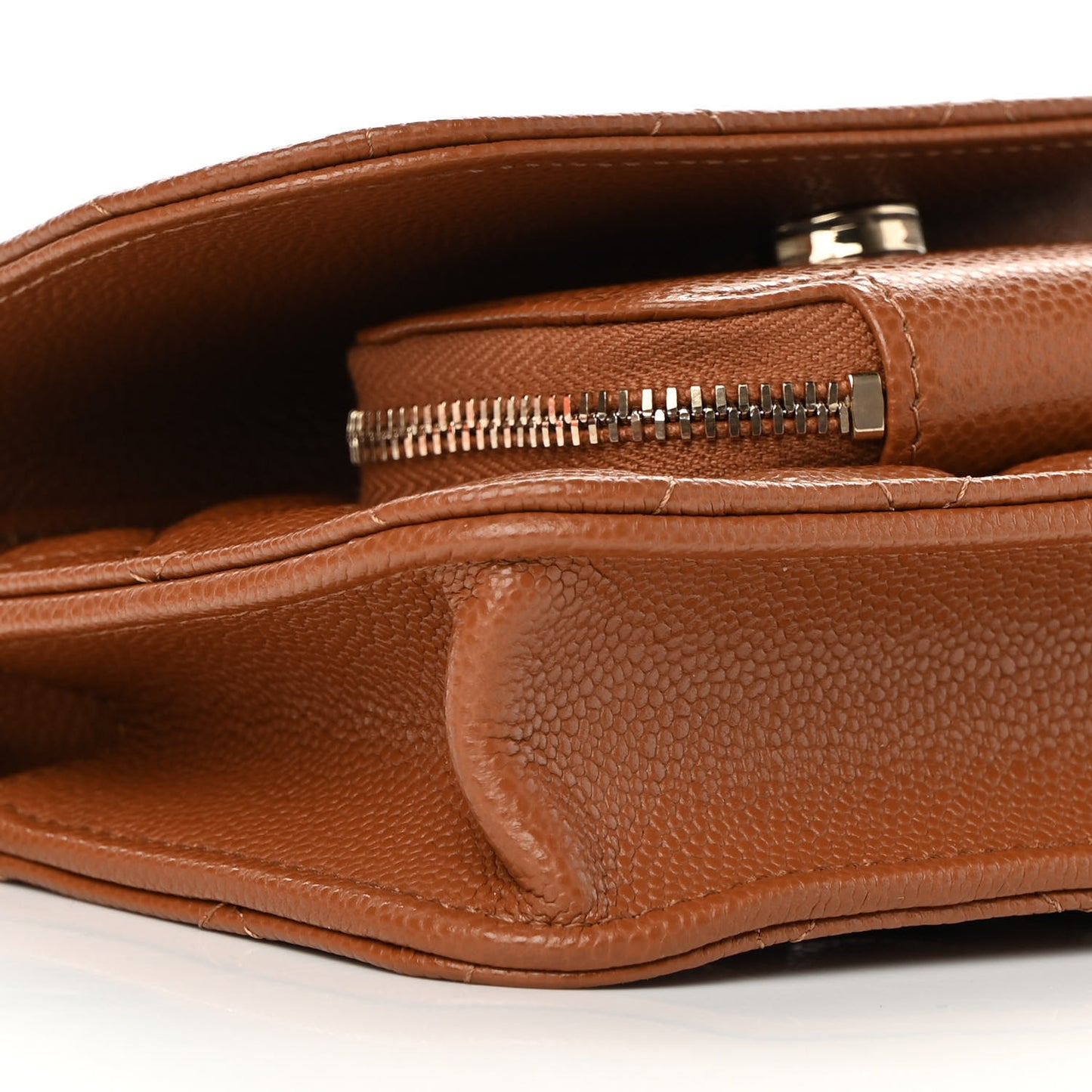 Caviar Quilted Business Affinity Clutch With Chain Flap Camel