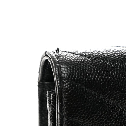Saint Laurent Grain De Poudre Matelasse Chevron Monogram Monochrome Envelope Chain Wallet Black 10 of 10