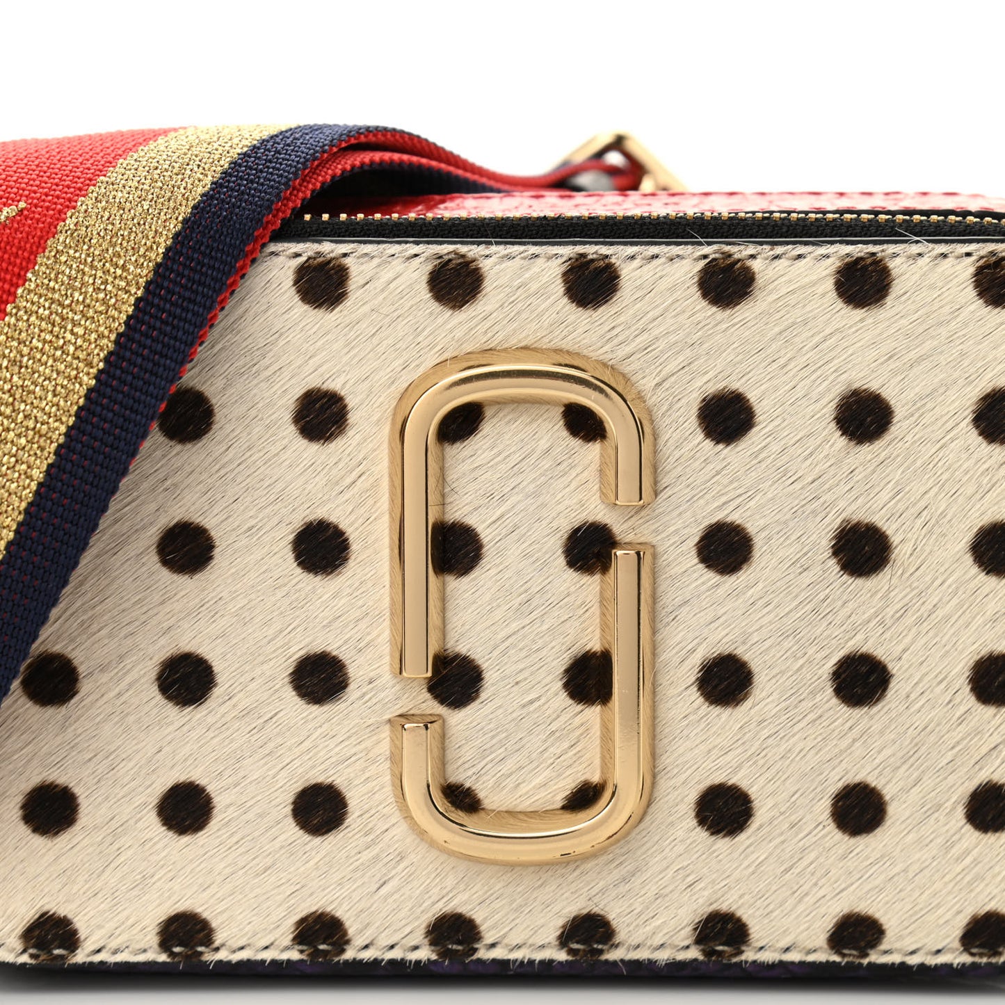 Snakeskin Embossed Pony Hair Polka Dot Small Snapshot Camera Bag White Multicolor