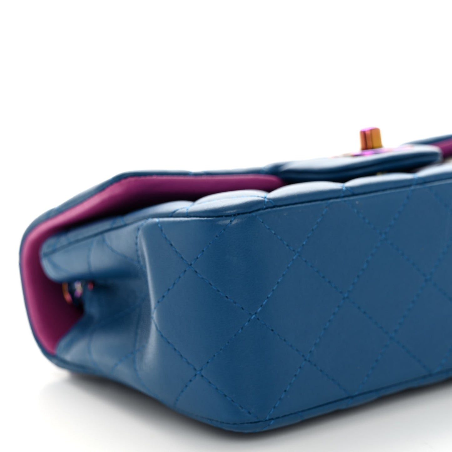 Lambskin Quilted Mini Rectangular Flap Blue Purple