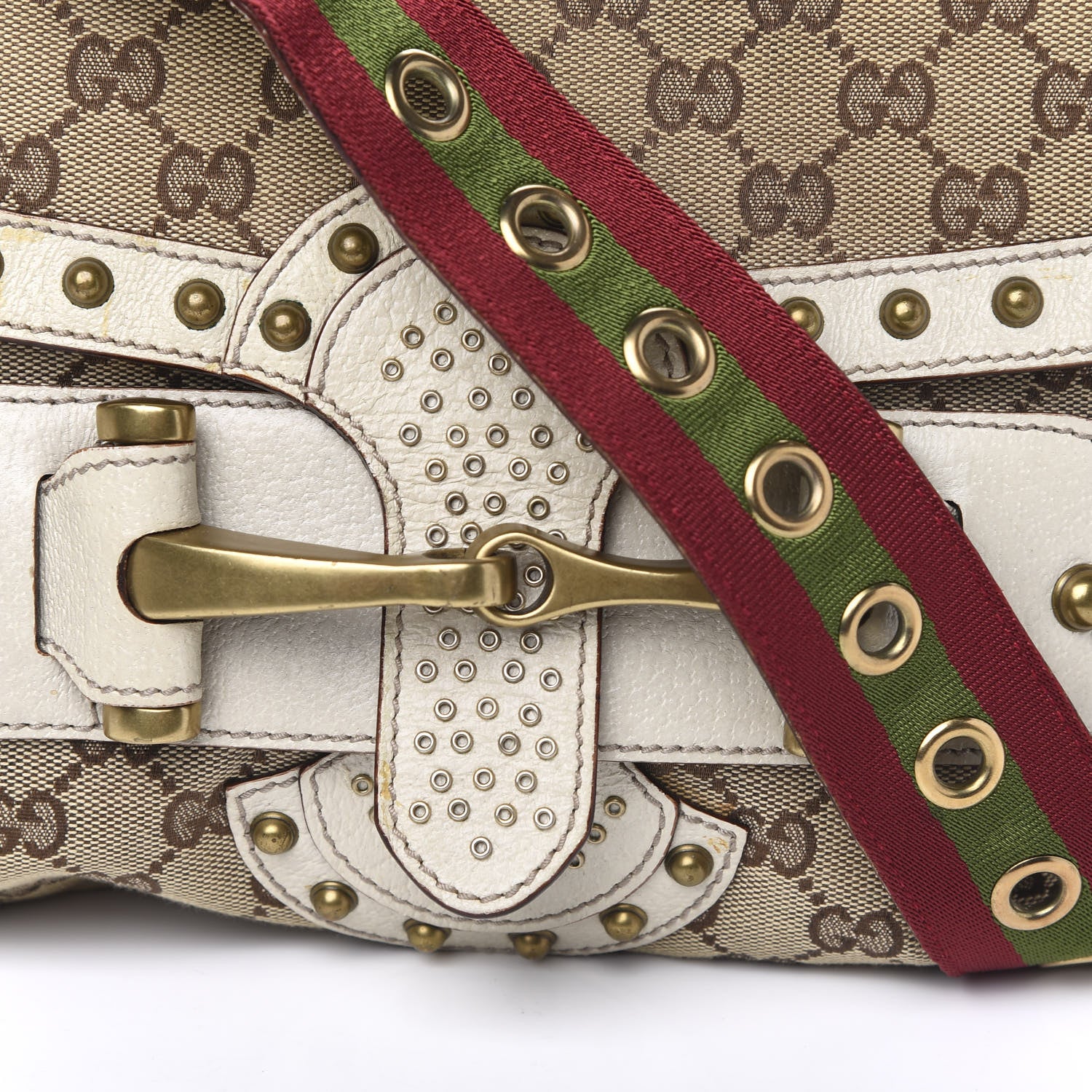 Gucci Monogram Studded Pelham Runway Flap Bag White 11 of 11
