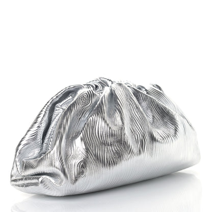 Bottega Veneta Metallic Bark Calfskin Embossed The Pouch Oversized Clutch Silver 3 of 9