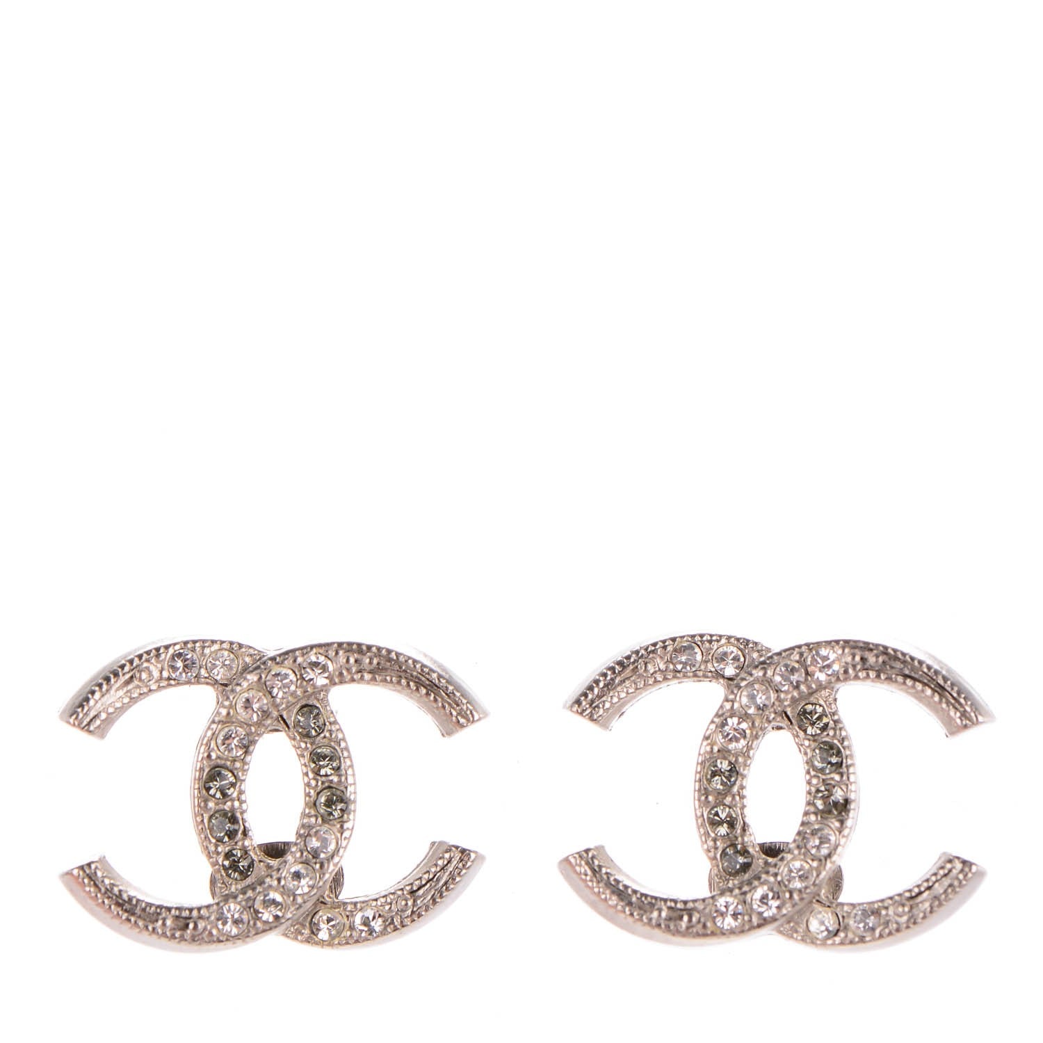 Chanel Crystal CC Earrings Grey Silver 1 of 5
