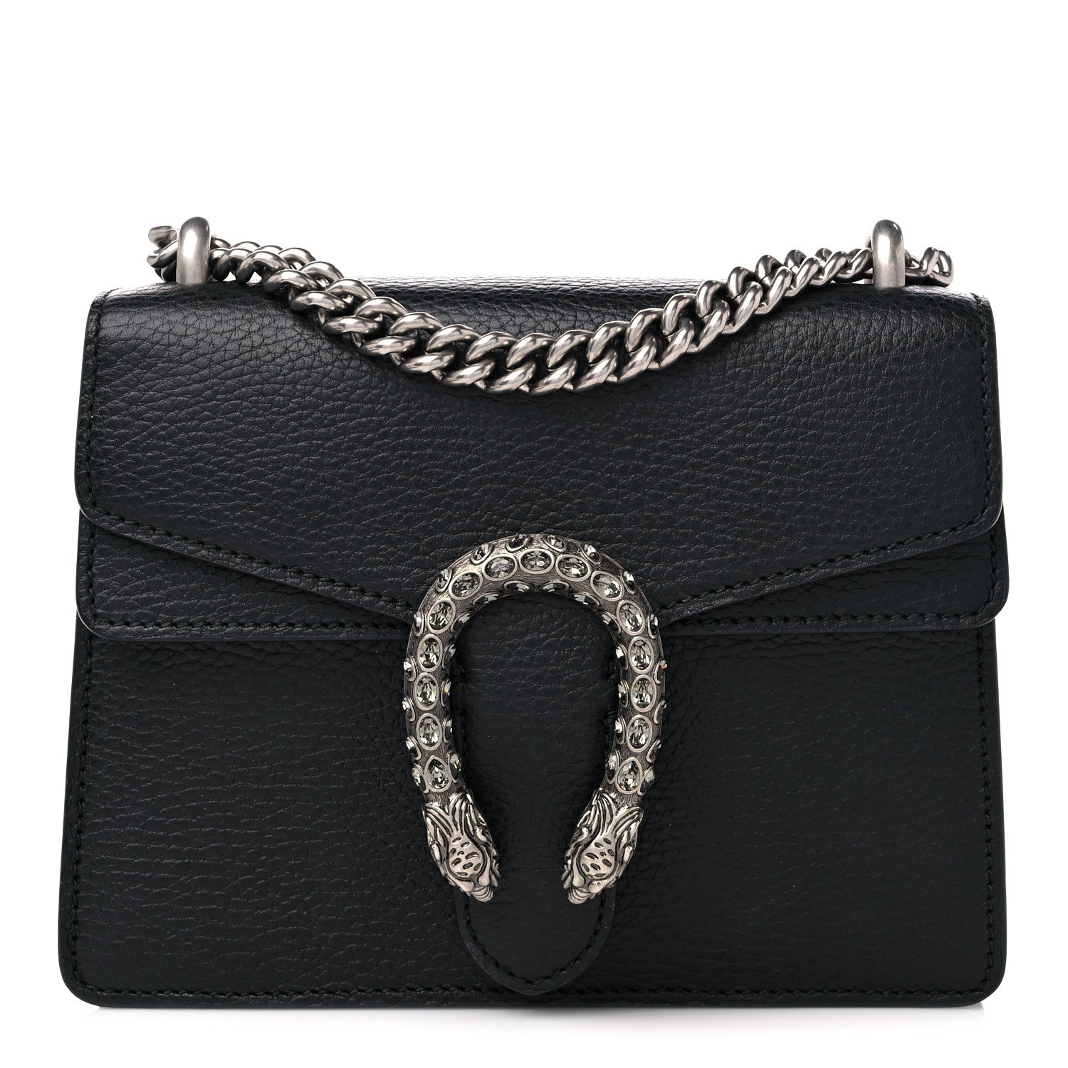 front view image of a GUCCI Calfskin Mini Dionysus Shoulder Bag in the color Black by FASHIONPHILE