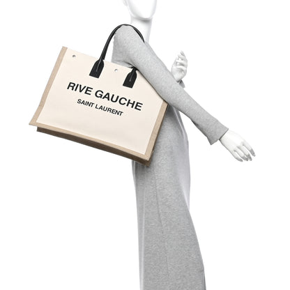 Saint Laurent Linen Calfskin Rive Gauche Tote Greggio Natural 2 of 11