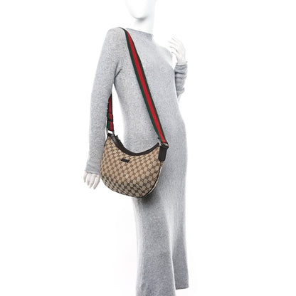Gucci Monogram Web Medium Half Moon Hobo Dark Brown 2 of 12