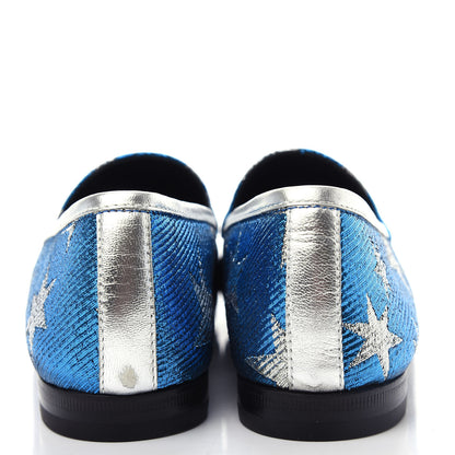 Gucci Lurex Calfskin Starry Sky Womens Jordaan Loafers 38.5 Bluette Silver 7 of 11