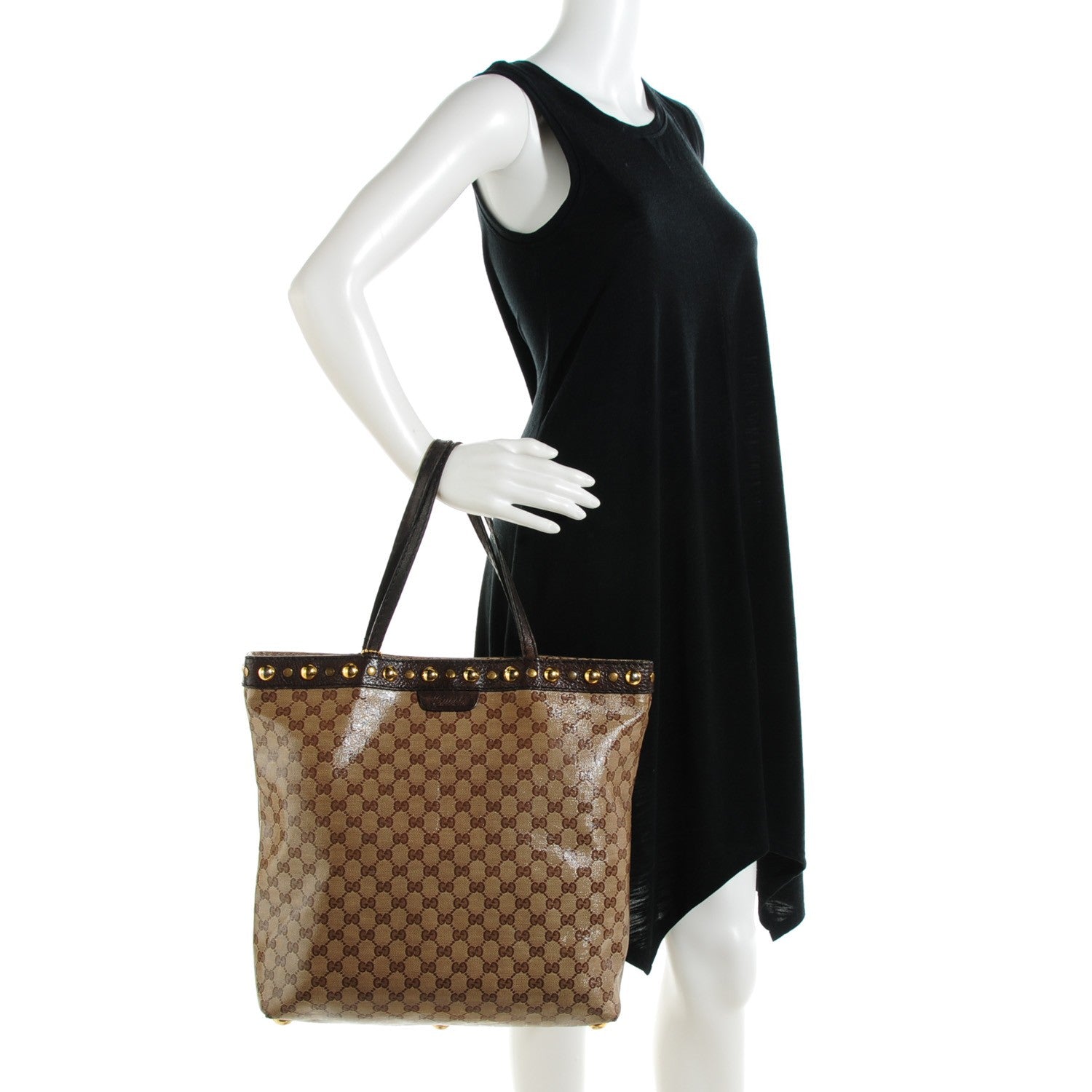 Gucci Crystal Monogram Medium Babouska Vertical Shopping Tote Dark Brown 2 of 9