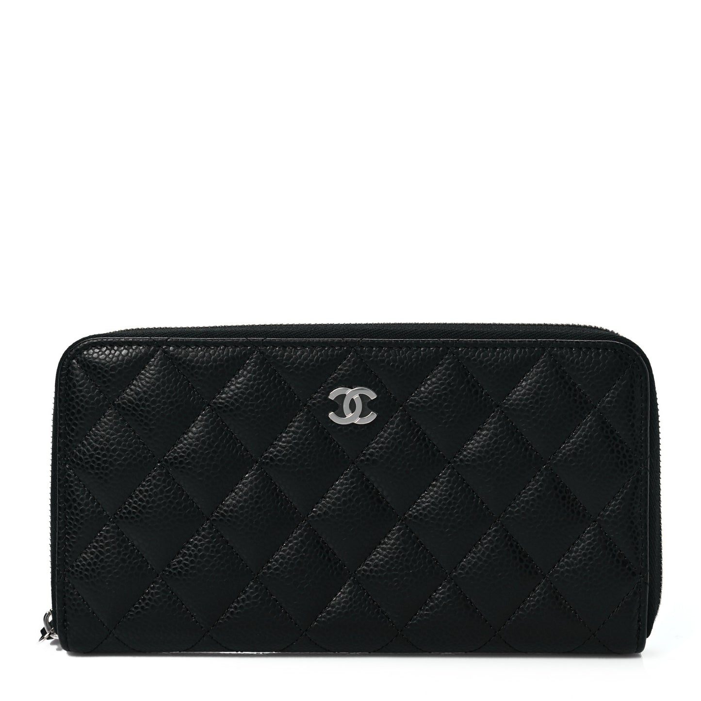 Caviar Quilted Large Gusset Zip Around Wallet Black