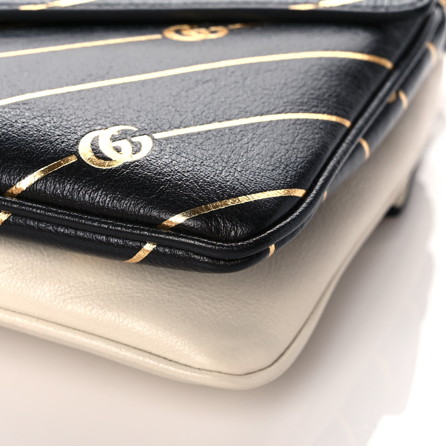 Gucci Calfskin Diagonal GG Medium Thiara Double Envelope Shoulder Bag Black White 10 of 11