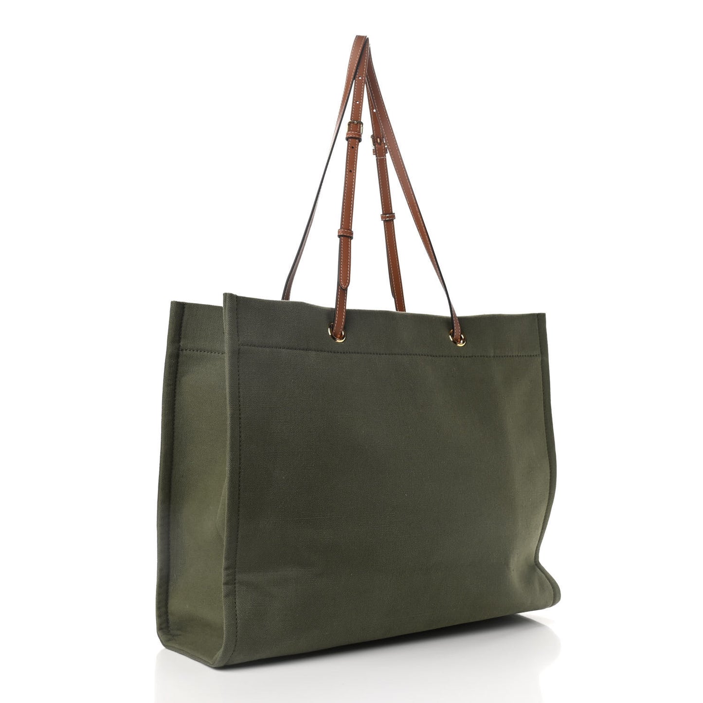 Canvas Calfskin Vertical Cabas Green