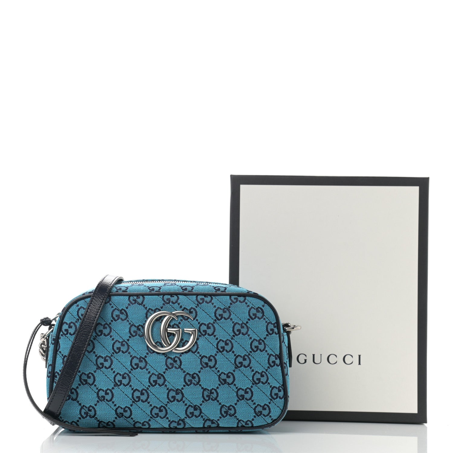 Gucci Monogram Multicolor Matelasse Diagonal Small GG Marmont Chain Shoulder Bag Light Blue 11 of 11