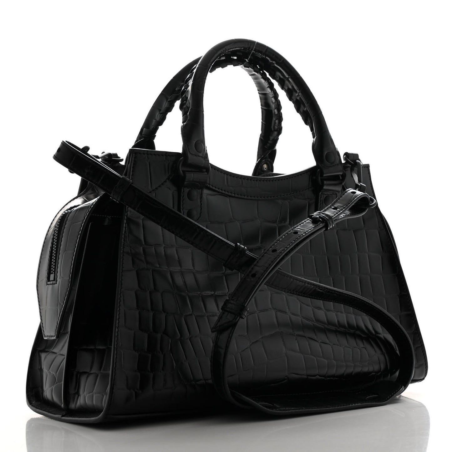 Semi Shiny Calfskin Crocodile Embossed Neo Classic Black Hardware S City Black Black