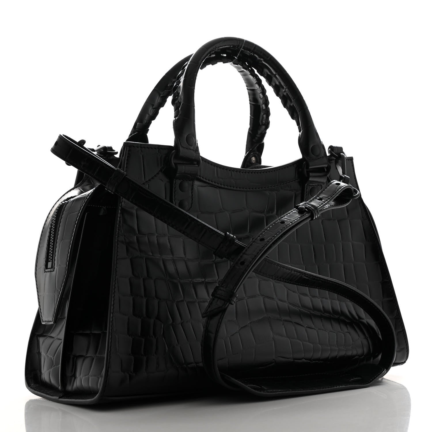Balenciaga Semi Shiny Calfskin Crocodile Embossed Neo Classic Black Hardware S City Black Black 3 of 12