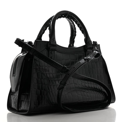 Balenciaga Semi Shiny Calfskin Crocodile Embossed Neo Classic Black Hardware S City Black Black 3 of 12