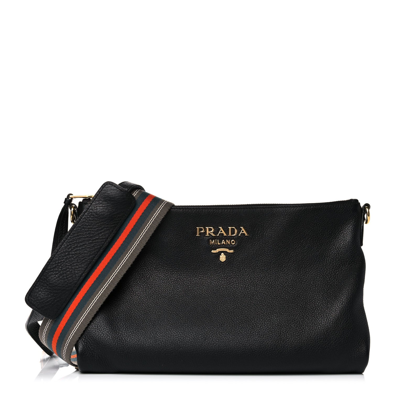 Prada Vitello Daino Zippered Shoulder Bag Black 1 of 11