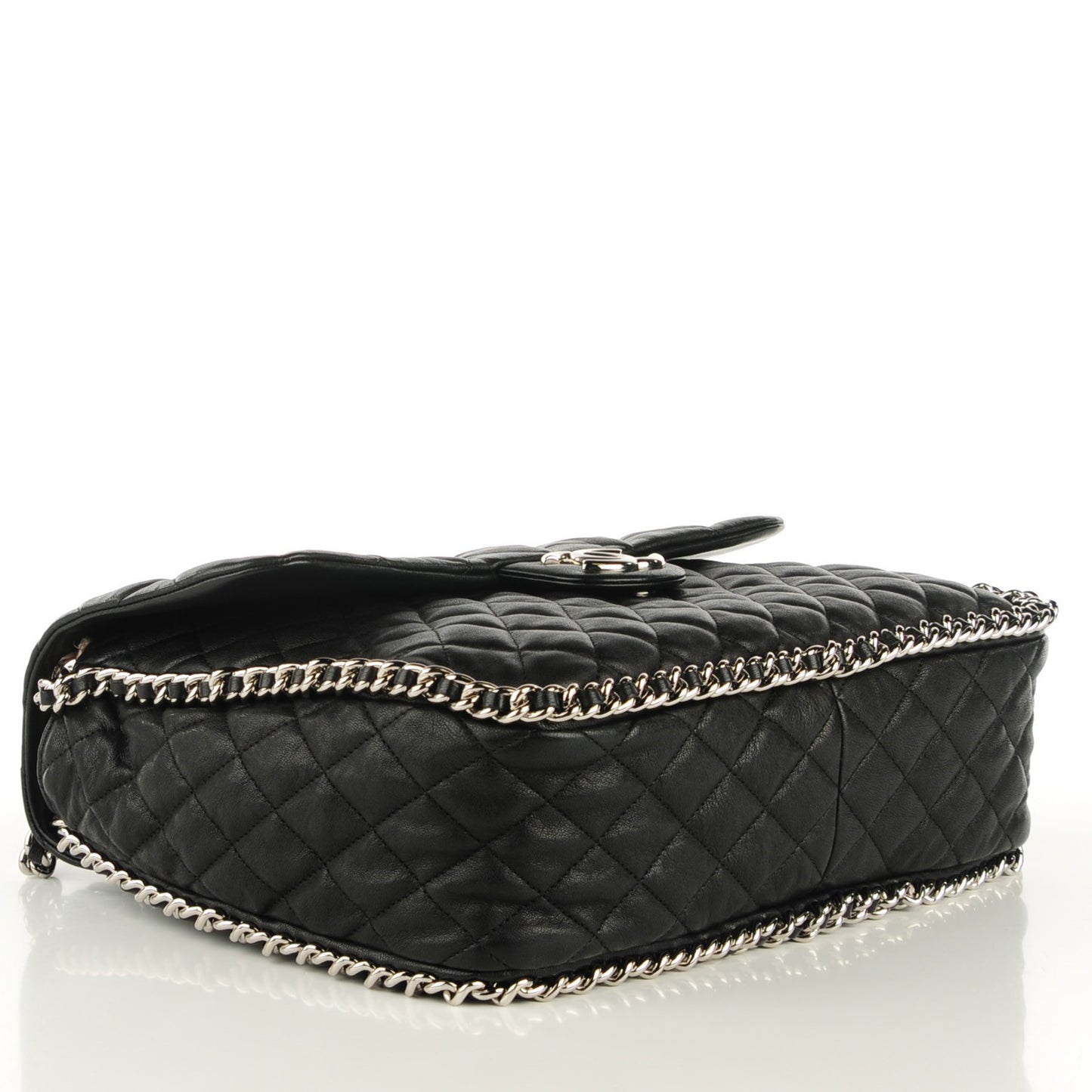 Crumpled Lambskin Chain Around Maxi Flap Black